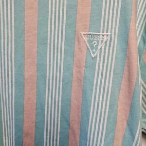 Guess Crumley Striped Crew T-Shirt LARGE Embroidered